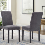 Upholstered Gray Dining Chair Set with Elegant Nailhead Trim