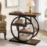 Industrial Wood Side Table with Storage and Geometric Metal Frame