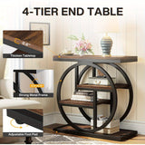 Industrial Wood Side Table with Storage and Geometric Metal Frame