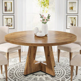 Farmhouse Style Bamboo Wood Round Dining Table for Four