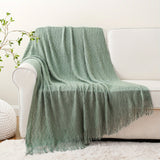 Cozy Boho Textured Throw Blanket with Tassels for Living Room