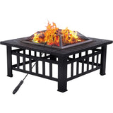 3-in-1 Square Fire Pit Table with BBQ Grill and Cover