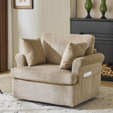 Modern Corduroy Oversized Armchair with Pillows and Side Pocket