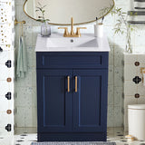 Modern Navy Blue Bathroom Vanity Cabinet with White Sink