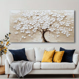Modern Abstract White Blossom Tree Canvas Wall Art