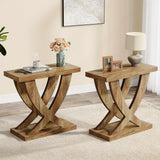 Rustic Cross Fishtail End Table With Wood Grain Finish