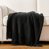 Cozy Boho Textured Throw Blanket with Tassels for Living Room