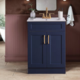 Modern Navy Blue Bathroom Vanity Cabinet with White Sink