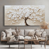 Modern Abstract White Blossom Tree Canvas Wall Art