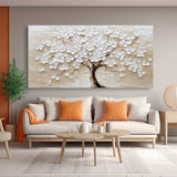 Modern Abstract White Blossom Tree Canvas Wall Art