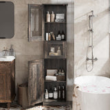 Rustic Slim Bathroom Storage Cabinet with Doors and Shelves
