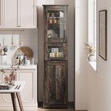 Rustic Slim Bathroom Storage Cabinet with Doors and Shelves