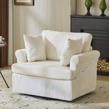 Modern Corduroy Oversized Armchair with Pillows and Side Pocket