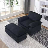 Sleek black frame modern chaise lounge with ottoman for relaxation