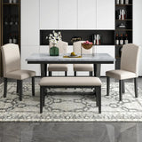 Solid Wood Faux Marble Dining Table Set With Bench