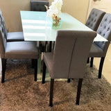 Six Button Tufted Dining Chairs With Solid Wood Legs