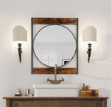 Mirrors and Frames/Industrial Metal Wood Frame Wall Mirror For Bathroom Decor