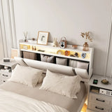 Floating Bed Frame With LED Charging Storage Headboard