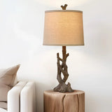 Rustic Farmhouse Table Lamp With Wood Grain Nightstand