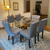 Six Button Tufted Dining Chairs With Solid Wood Legs