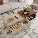 Extendable Coffee Table With Dual Tone Storage Drawers