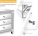 Silver mirrored nightstand with storage drawers