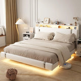 Floating Bed Frame With LED Charging Storage Headboard