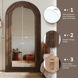 Arched full-length farmhouse mirror with a solid wood frame, 71x32 inches, wall-mounted.