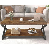 Wood Coffee Table With Storage For Living Room Farmhouse