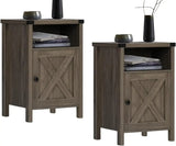 Farmhouse End Tables Set Of Two With Barn Door Shelf