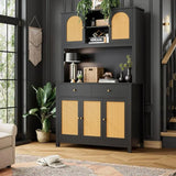 Modern Kitchen Hutch With Rattan Doors And Microwave Stand