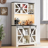 Freestanding Kitchen Pantry Hutch With Led Lights And Outlet
