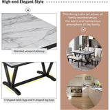 Solid Wood Faux Marble Dining Table Set With Bench