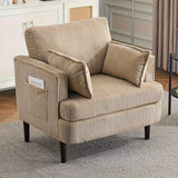 Modern Corduroy Oversized Armchair with Pillows and Side Pocket