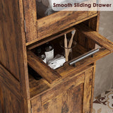 Rustic Slim Bathroom Storage Cabinet with Doors and Shelves