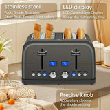 Stainless Steel Digital Toaster with LCD Display and Shade Settings