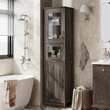 Rustic Slim Bathroom Storage Cabinet with Doors and Shelves