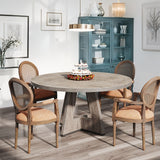 Farmhouse Style Bamboo Wood Round Dining Table for Four