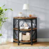 Rustic 3-Tier Half Round End Table with Shelves