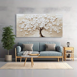 Modern Abstract White Blossom Tree Canvas Wall Art