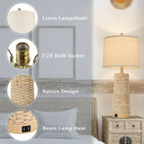 Rattan Table Lamp Set with Dual USB Charging Ports