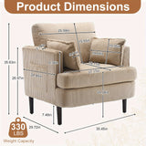 Modern Corduroy Oversized Armchair with Pillows and Side Pocket