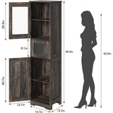 Rustic Slim Bathroom Storage Cabinet with Doors and Shelves