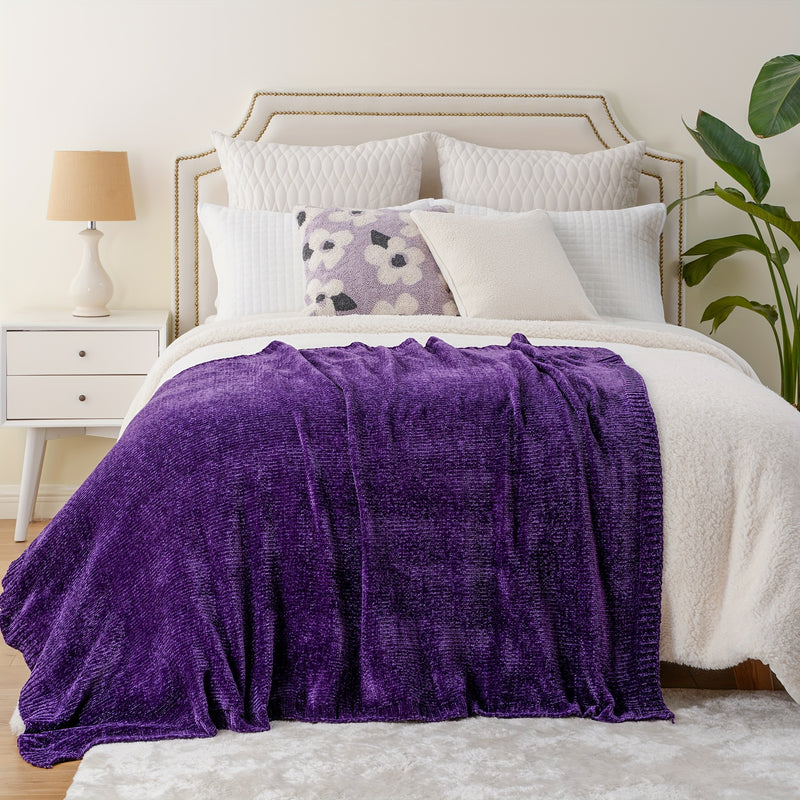 Boho Chenille Knit Throw Blanket for Cozy Home Decor