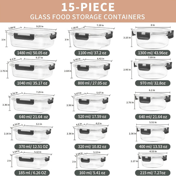 Glass Meal Prep Containers with Leak-proof Lids for Easy Storage