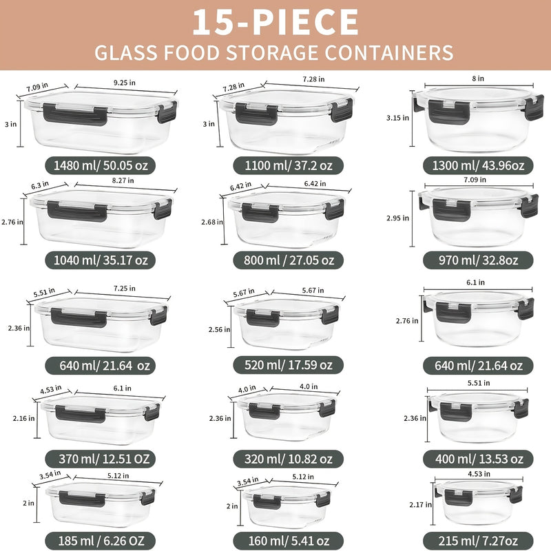 Glass Meal Prep Containers with Leak-proof Lids for Easy Storage