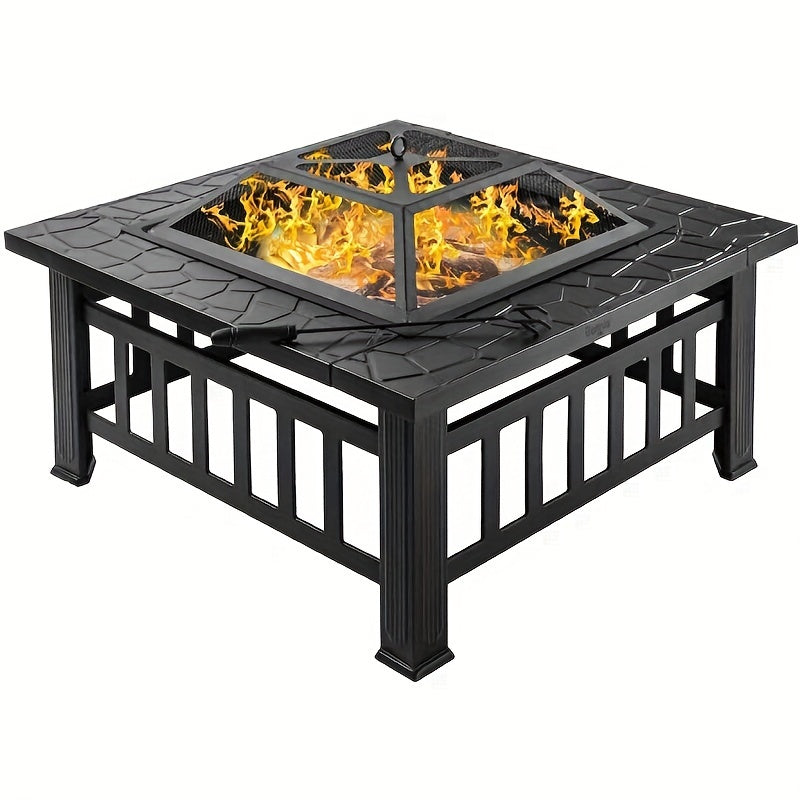 3-in-1 Square Fire Pit Table with BBQ Grill and Cover