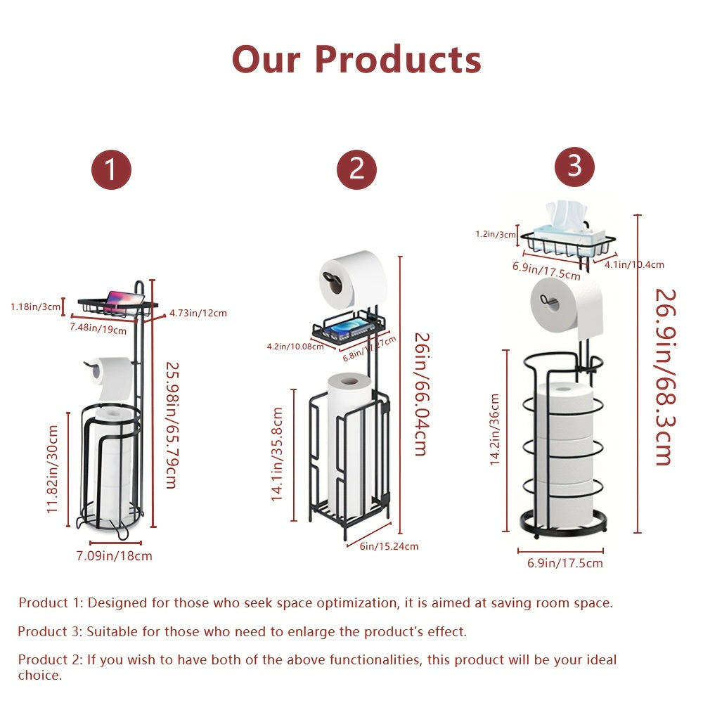 Sleek Black Metal Toilet Paper Holder and Phone Shelf