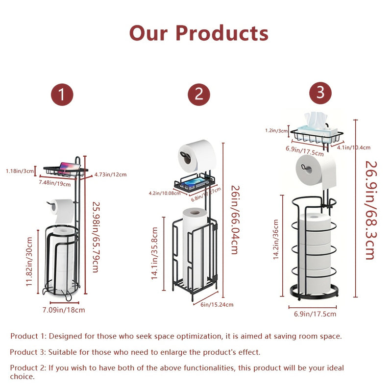 Sleek Black Metal Toilet Paper Holder and Phone Shelf