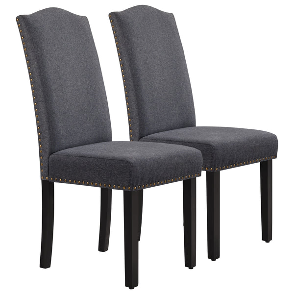 Classic Upholstered Dining Chairs with Nailhead Trim and Solid Wood Legs